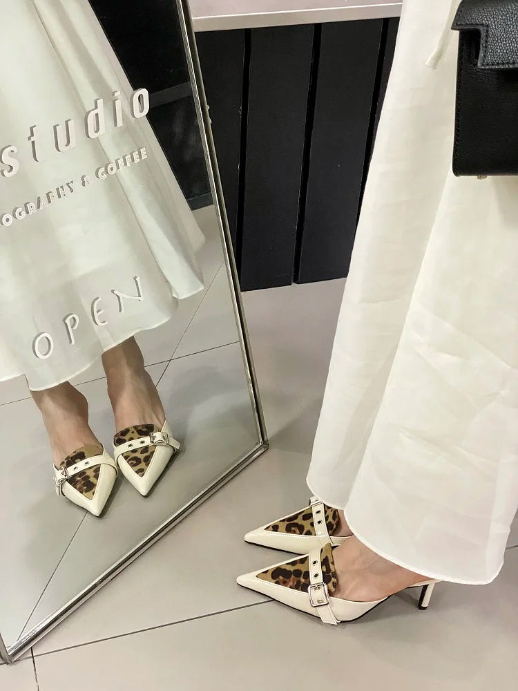 Leopard Print Buckle Strap Thin High Heels Shoes