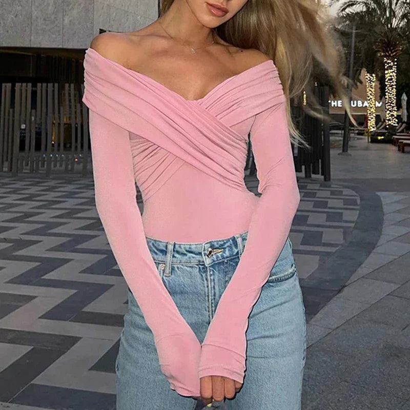 Basic Fold  Off Shoulder Criss-Cross Top