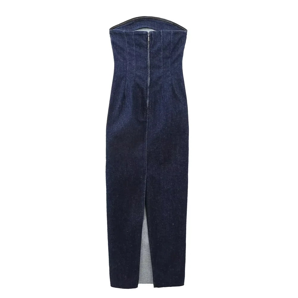 Strapless Sleeveless Denim Dress
