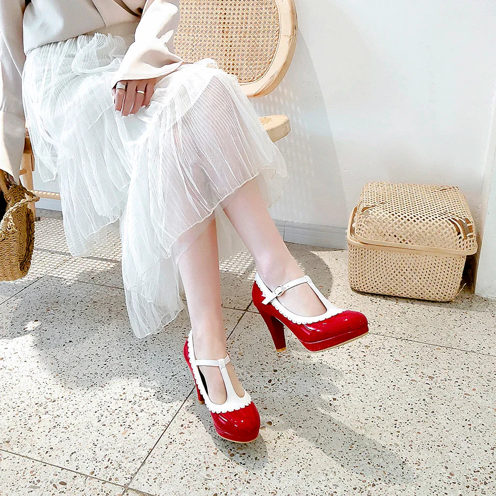 Platform Heel T-Strap Mary Janes Shoes