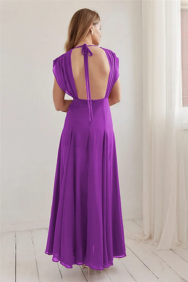 Deep V Purple Maxi Dress High Slit