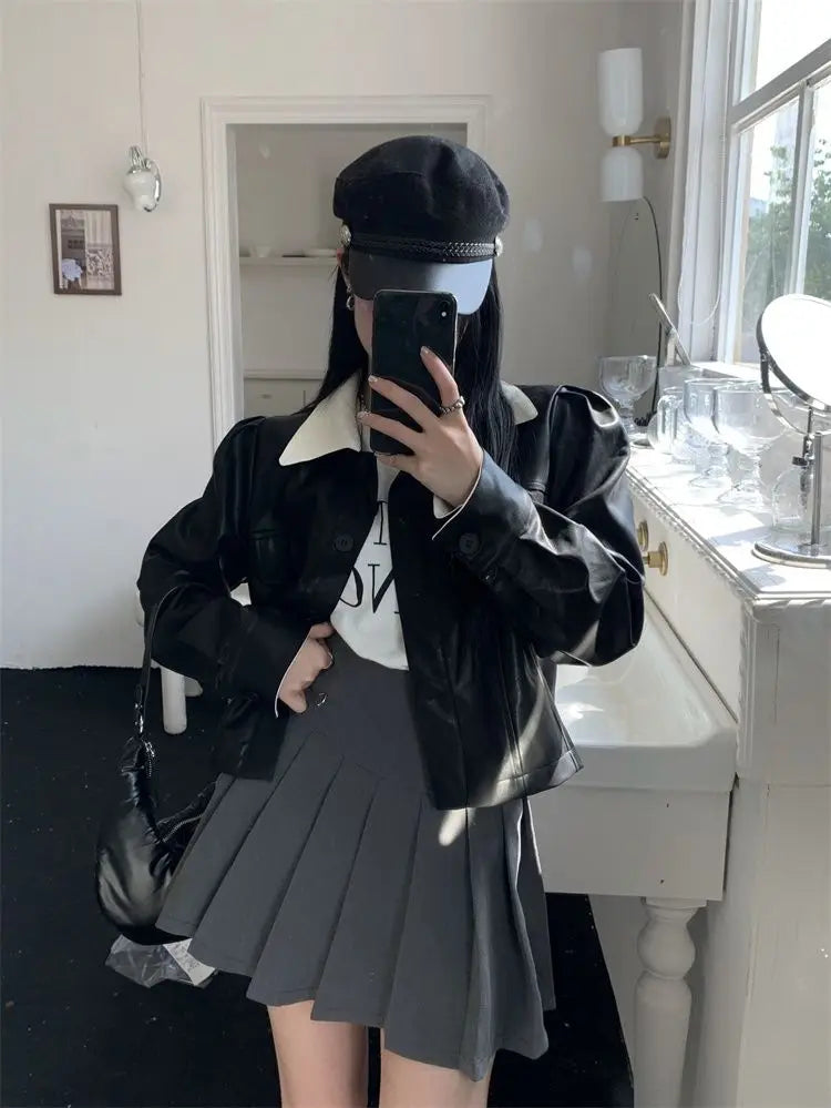 Cropped Leather Biker Jacket