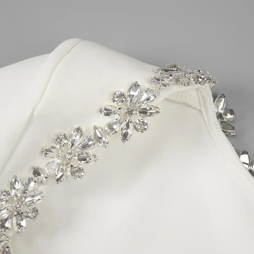 White Square Neck Diamond Mini Dress