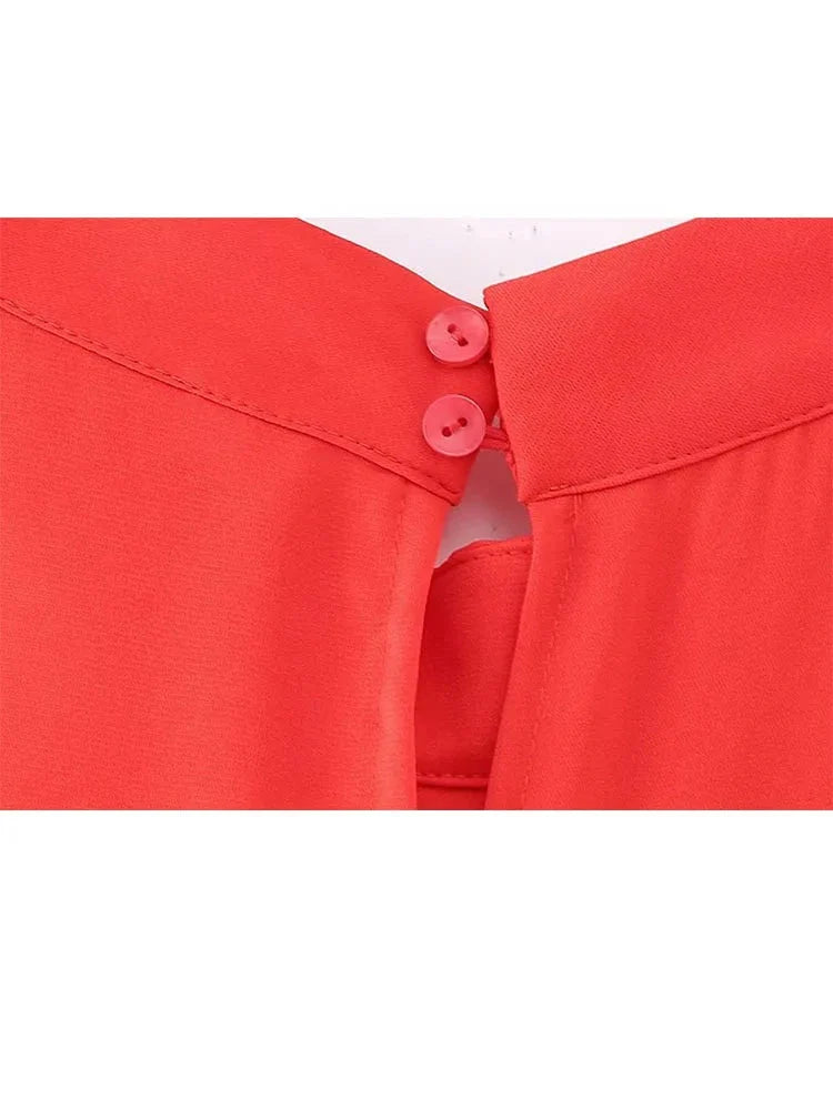 Red High Waist Hanging Neck Sleeveless Jumpsuit