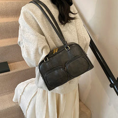 Faux Leather Double Pockets Underarm Bags