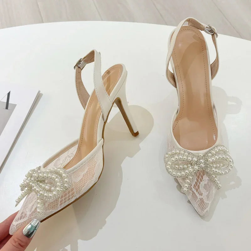 Butterfly-knot Pointed Toe Slingbacks Buckle Strap Shoes