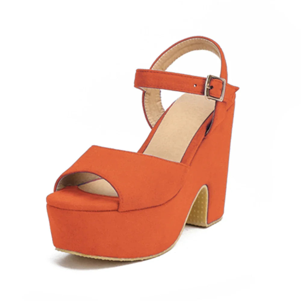 Ankle Strap Buckle Ladies Flock Wedge Shoes