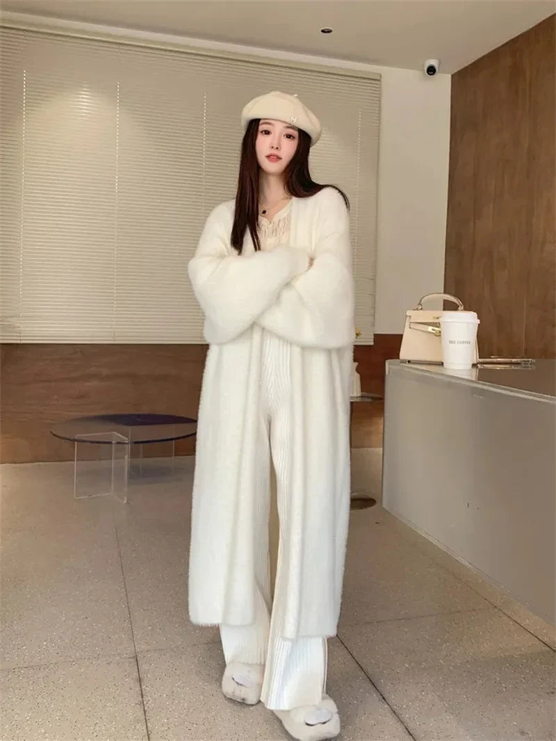 Thickened Mink Fleece Knitted Long Coat