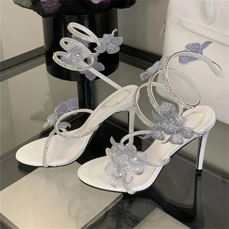 Crystal Narrow Band Thin High Heels Sandals