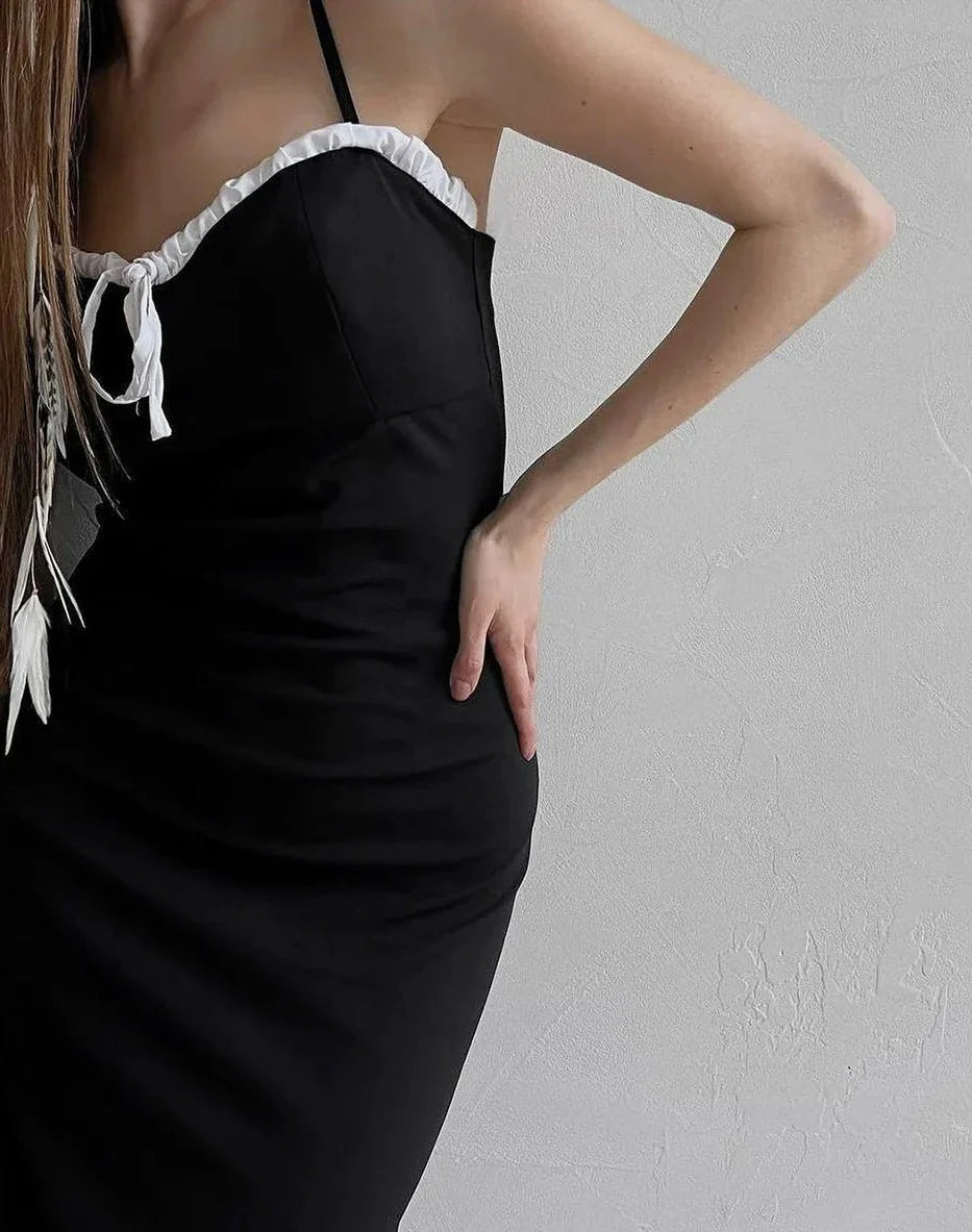 Open Back Lace Patchwork Black Maxi Dress