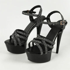 Sequin Cloth Narrow Band Buckle Strap Stiletto Heels Stripper Shoes
