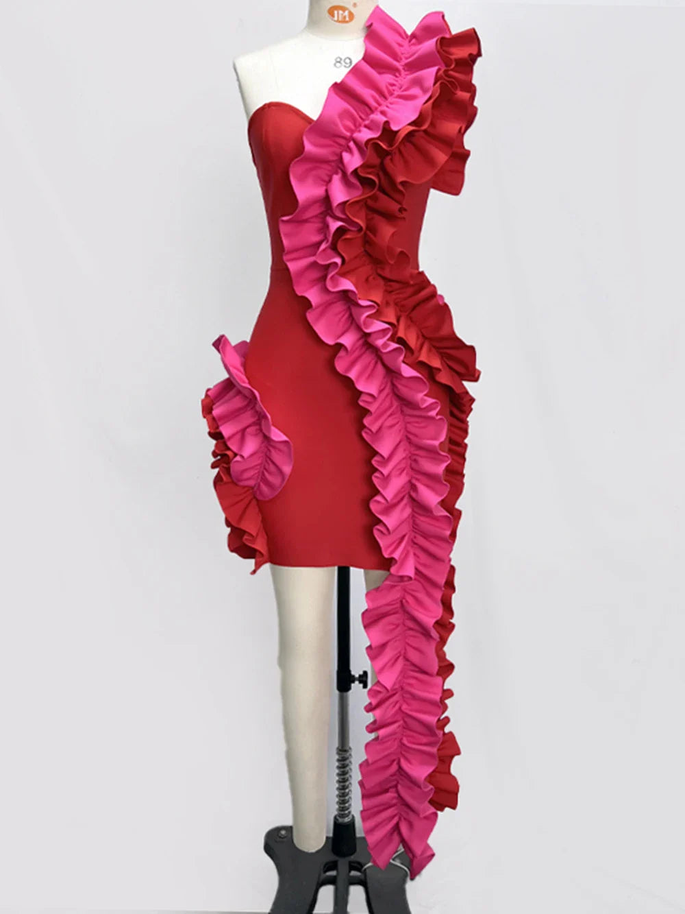 Solid Ruffles One Shoulder Strips Prom Mini Dress