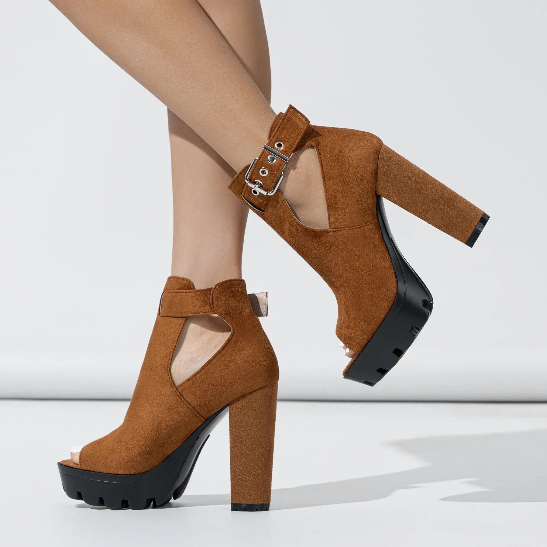 Buckle Strap Platform Square High Heel Shoes