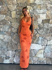 Printed Sleeveless Backless Long Dress
