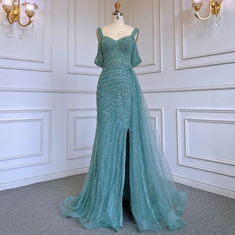 Caramel Mermaid Evening Gown with High Slit