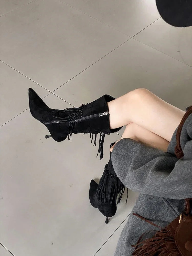 Fringe Thin High Heels Knee-High Boots