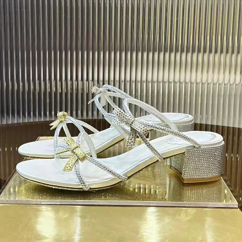 Square Heels Crystal Butterfly-knot Party Shoes