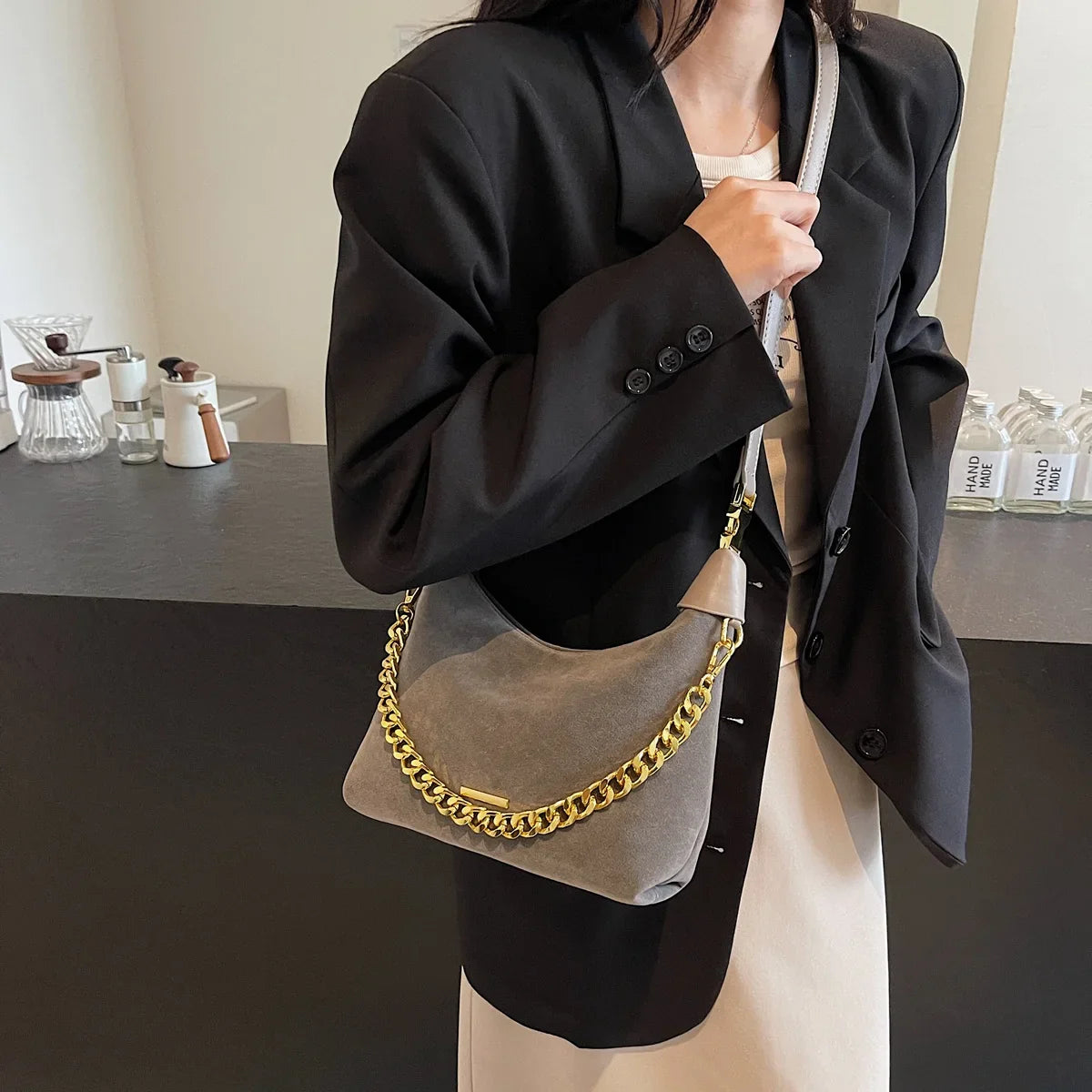 Small Faux Suede Chain Handbags