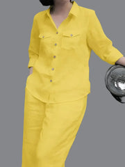 Lapel Neck Long Sleeve Shirt Solid Trousers Suits