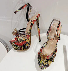 Butterfly-Knot Open Toe Ankle Buckle Strap Stiletto Heels
