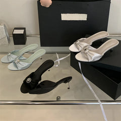 Silk Crystal Open Toe Thin Low Heels Shoes