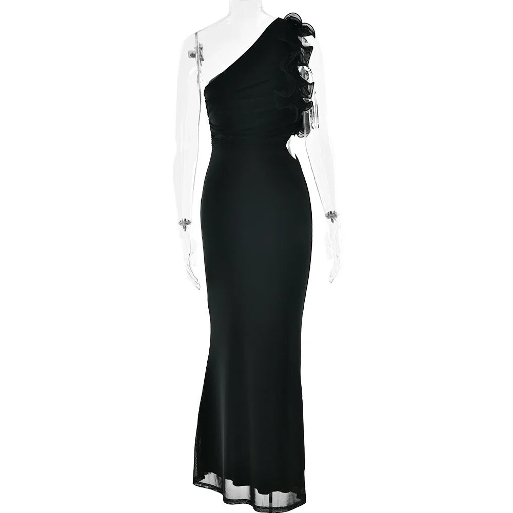 One Shoulder Ruffles Women Maxi Dress