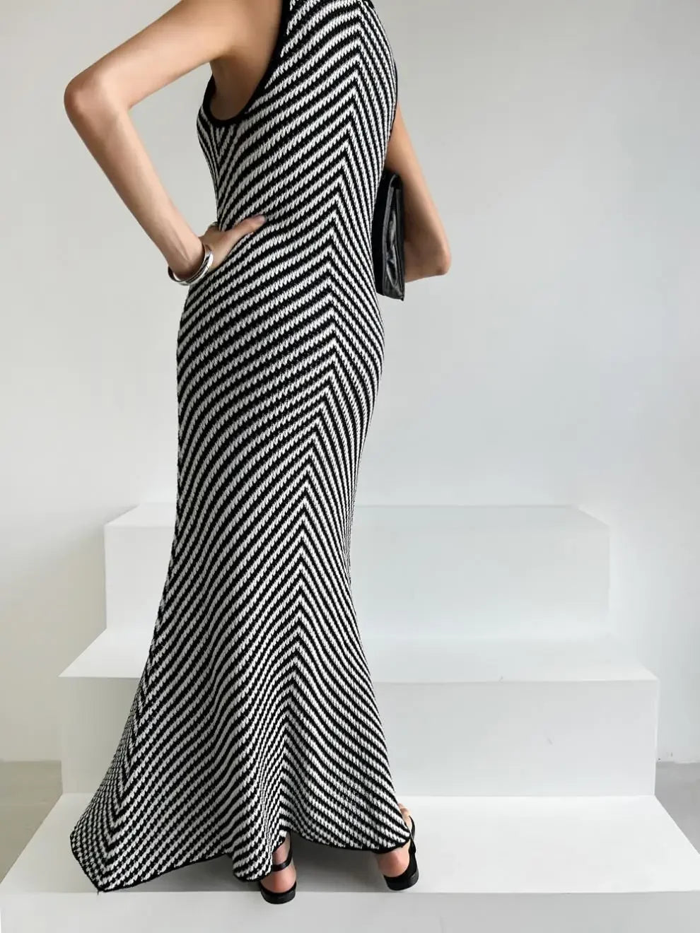 Striped Ribbed Midi Dress