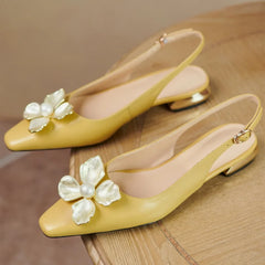 Pointed Toe Leather Mules with Detail