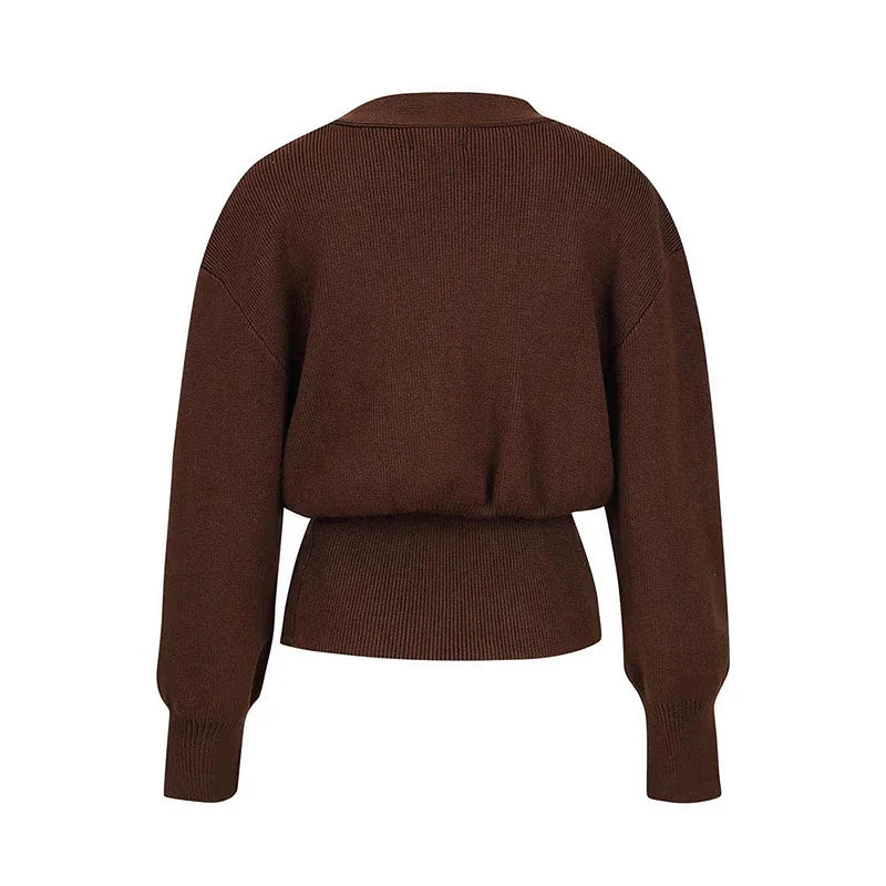 Knitted Single Button Long Lantern Sleeve Sweater