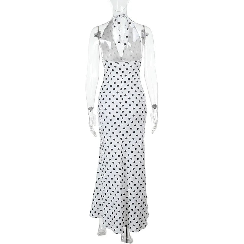 3D Flowers Polka Dot Print Backless Dress