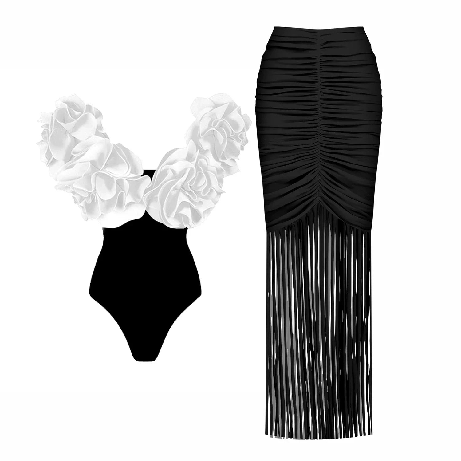 Flower Ruffle Push-Up Off-Shoulder Swimwear Set