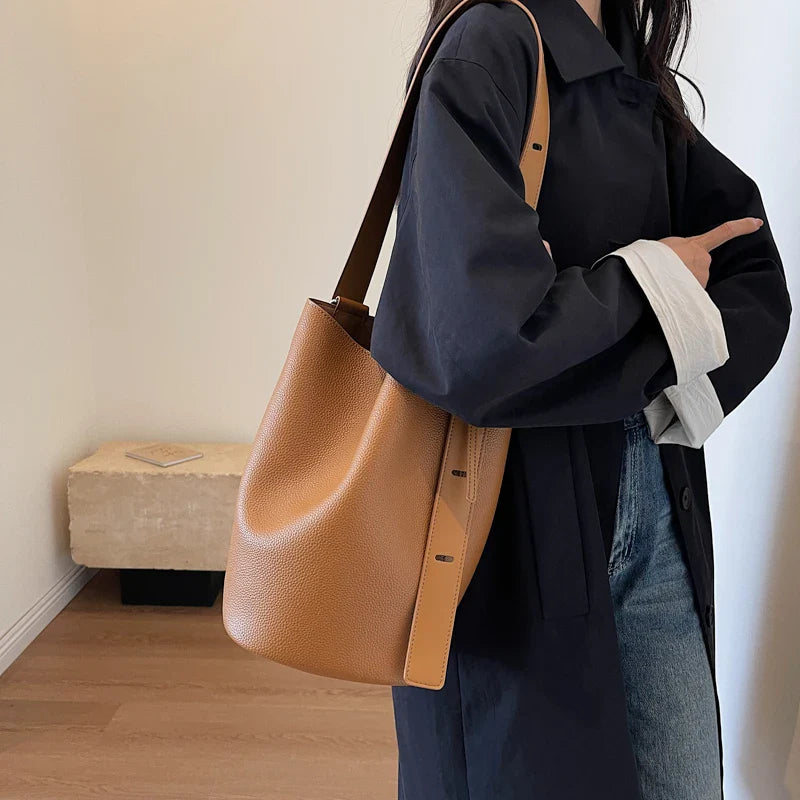 Retro Solid Color Leather Shoulder Bags