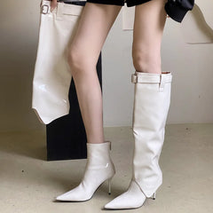 Patent Leather Knee-High Boots Pointed Toe Shoes