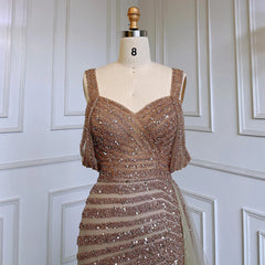 Caramel Mermaid Evening Gown with High Slit