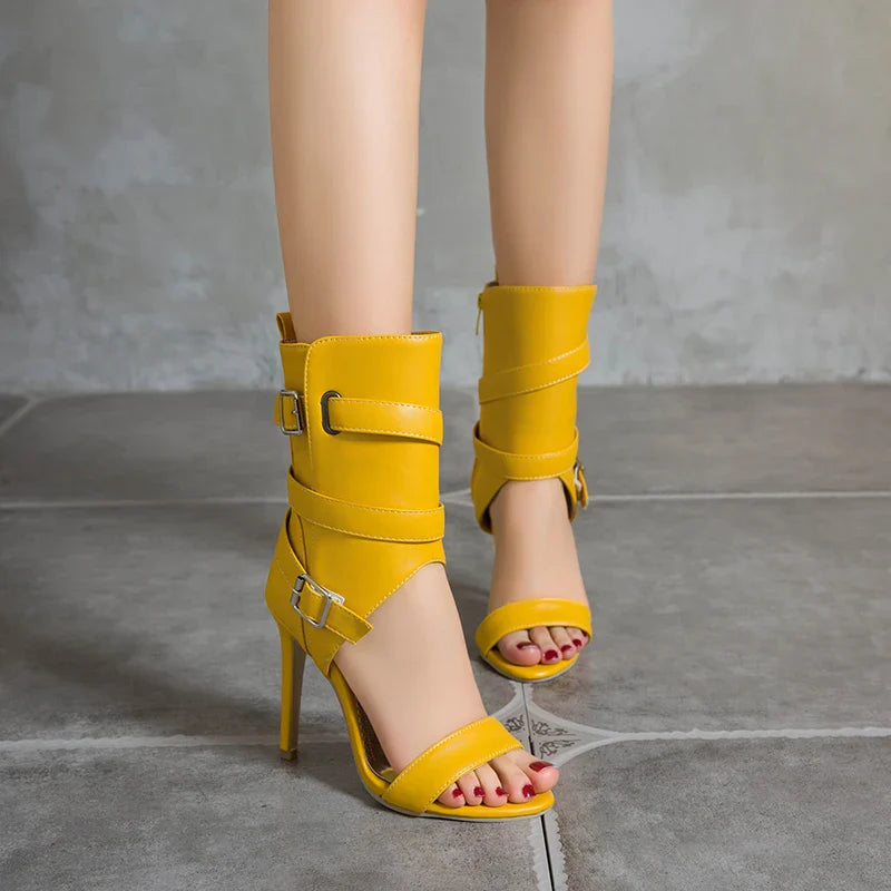 Peep Toe Ankle Buckle High Heel Shoes