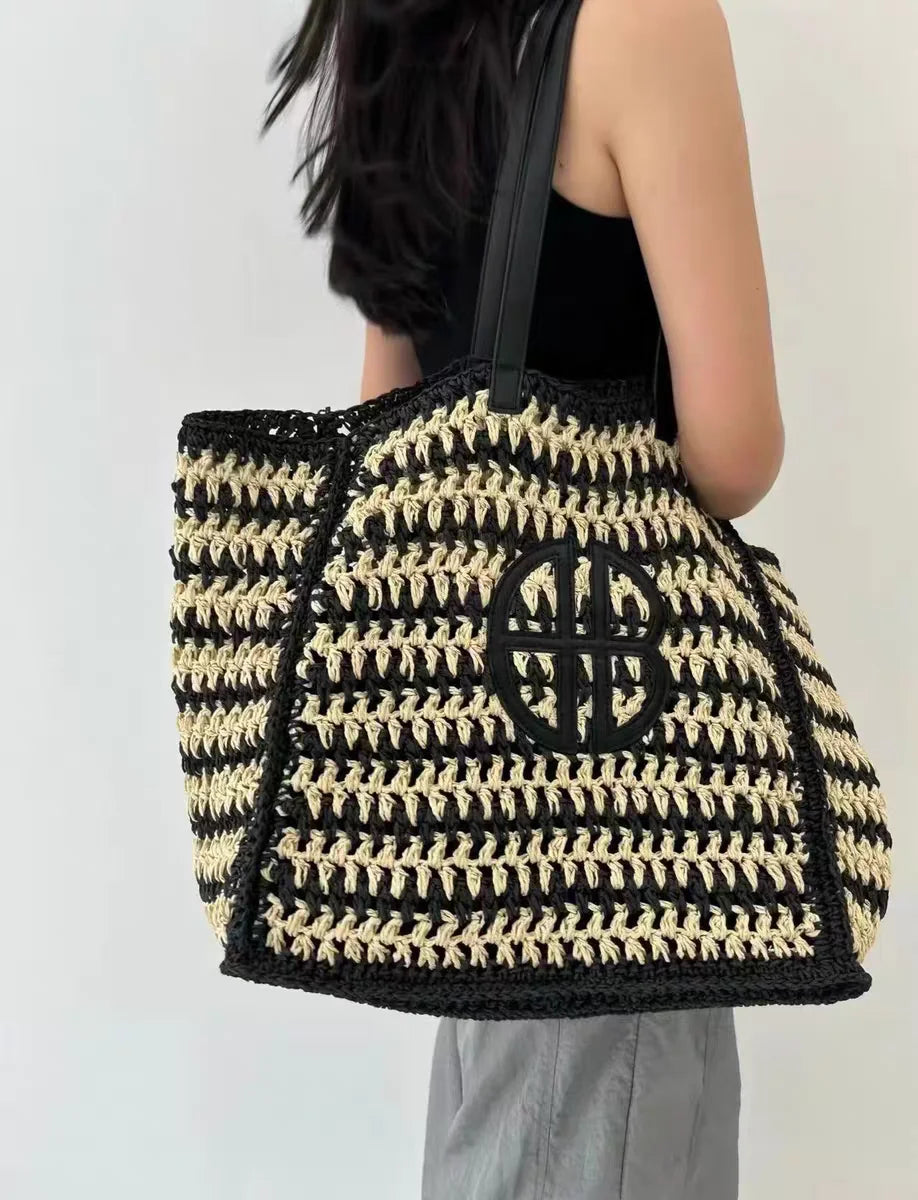 Straw Hand Woven Shopper Tote Bag