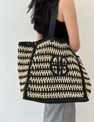 Straw Hand Woven Shopper Tote Bag