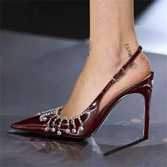 Crystal Tassel Buckle Strap Thin High Heels Shoes