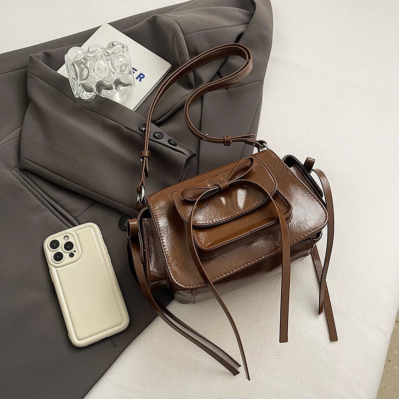Faux Leather Trend Y2K Bow Tie Handbags
