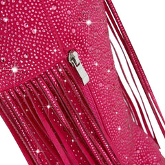 Tassel Rhinestone Round Head Thick Heel High Sleeve Knee Length Boots