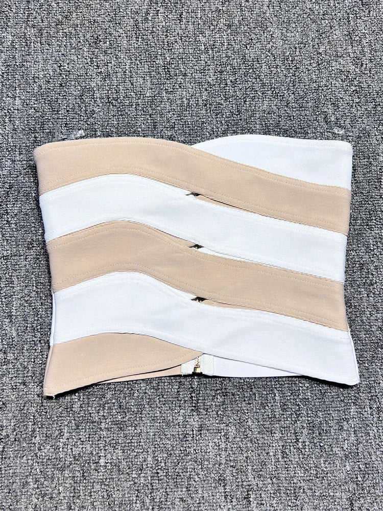 Strapless Irregular Patchwork Hollow Out Bandage Tops