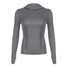 Basic Grey Stand Collar Long Sleeve Top