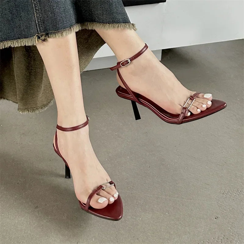 Ankle Strap Sandals Pointed Toe Stiletto Heels
