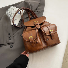 Small Double Pockets PU Leather Backpacks
