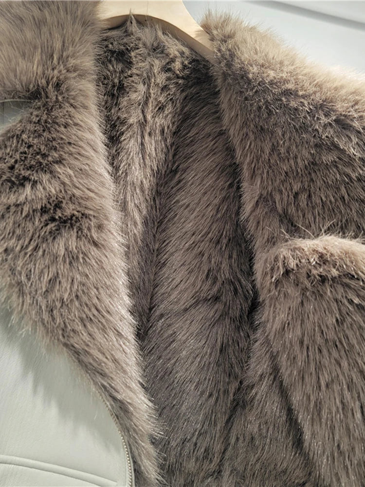 Spliced Leather Faux Fur Long Sleeve Jacket