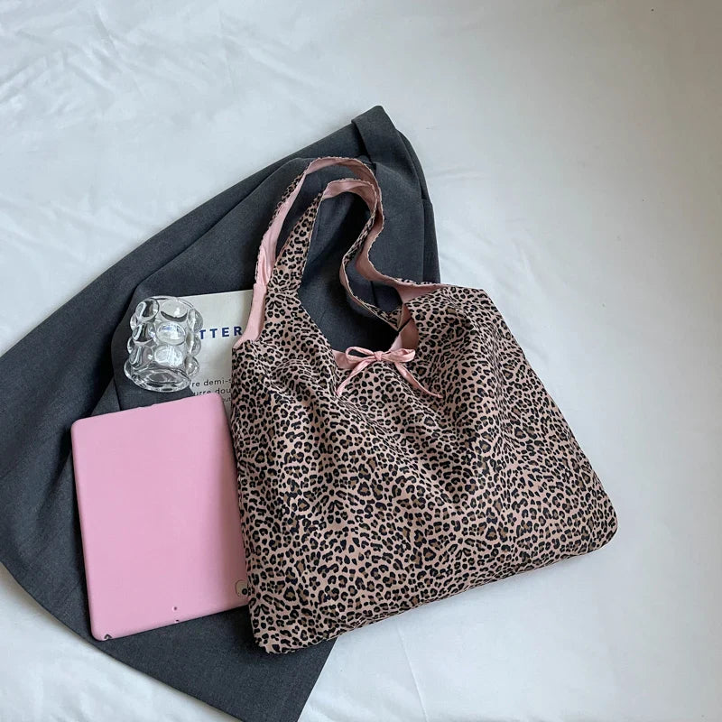Large Leopard Cloth Underarm Tote Bags