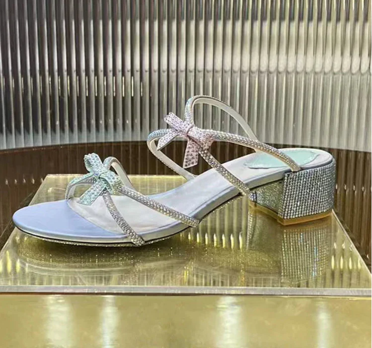 Square Heels Crystal Butterfly-knot Party Shoes