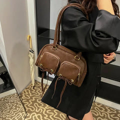 Bow Design Double Pockets Baguette Bag