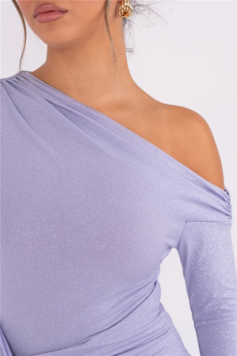 Long Sleeve Inclined Shoulder Maxi Dress
