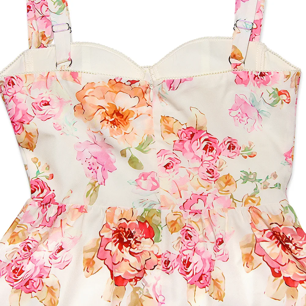 Cream White Floral Layered Midi A-Line Dress